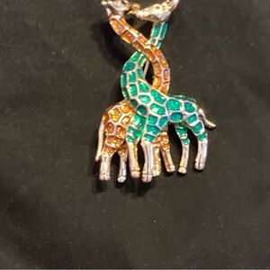 Vibrant Orange and Green Giraffe Brooch unisex